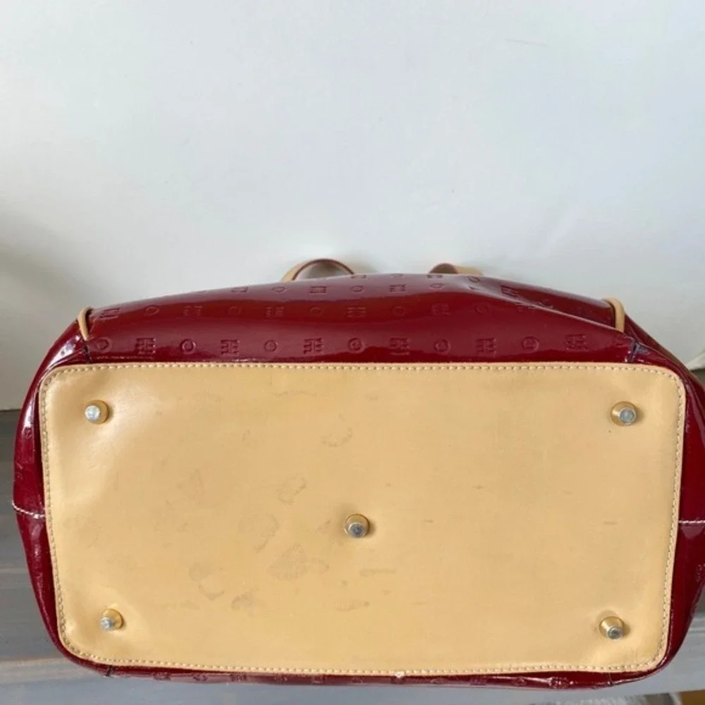 Arcadia Embossed Patent Leather Tote Shoulder Bag LARGE‎ Dark Red Made In Italy